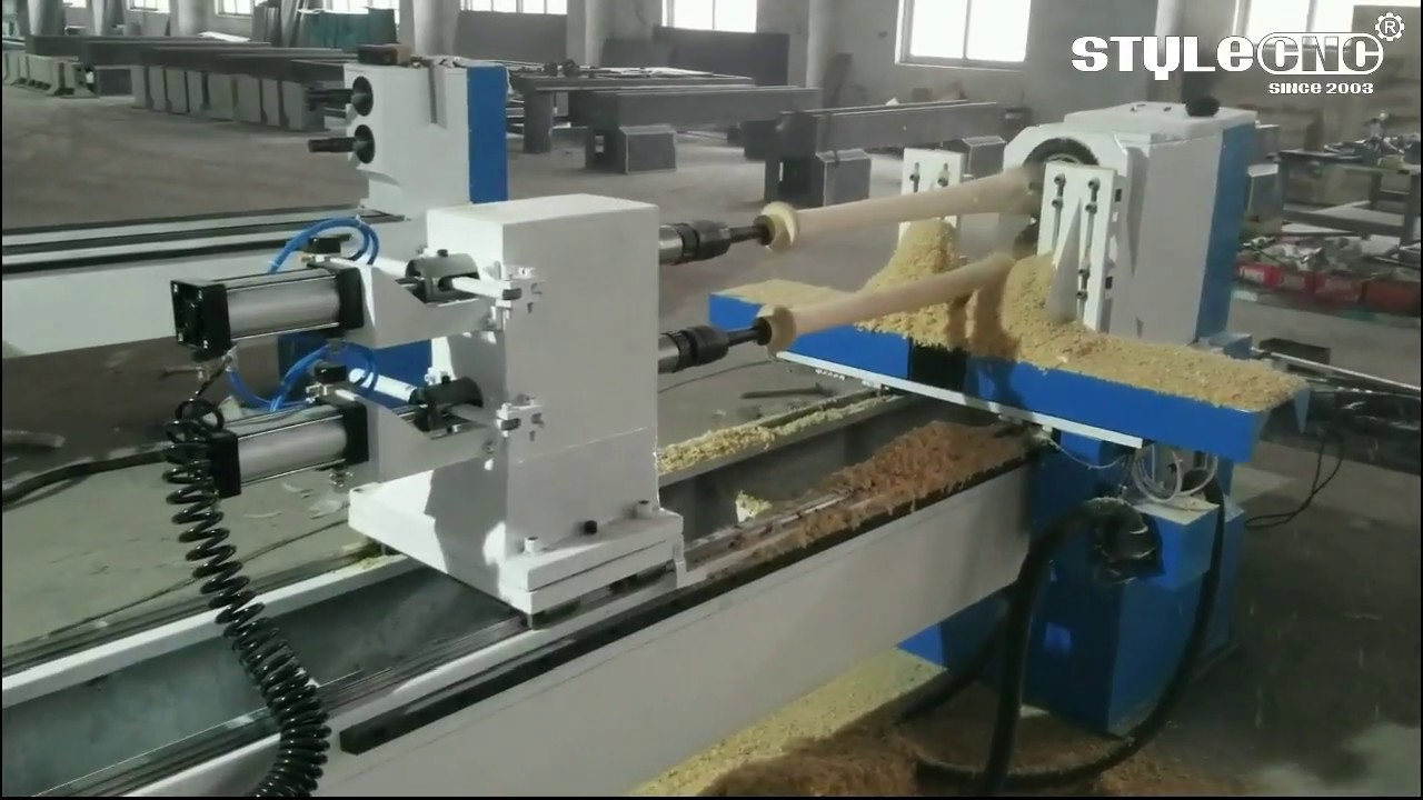 雙主軸自動(dòng)數(shù)控木工車床，用于棒球棒
